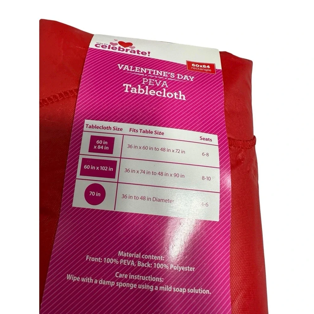 celebrate valentines peva‎ tablecloth reusable 60X84 rectangle inches red